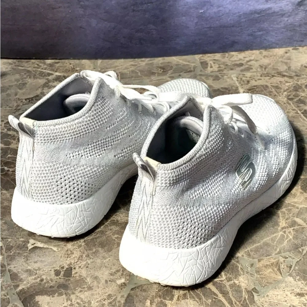 Skechers Burst Moon Light Gray Mid Top Sneakers Sparkle Running Shoes 12791